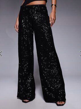 ASOS Black Sequin Wide Leg Pants
